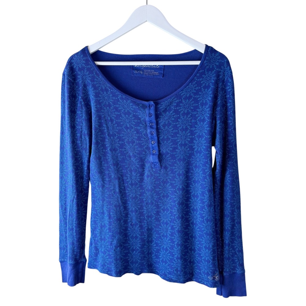 Aeropostale‎ Y2K Blue Snowflake Long Sleeve Thermal Henley Shirt Women's XL